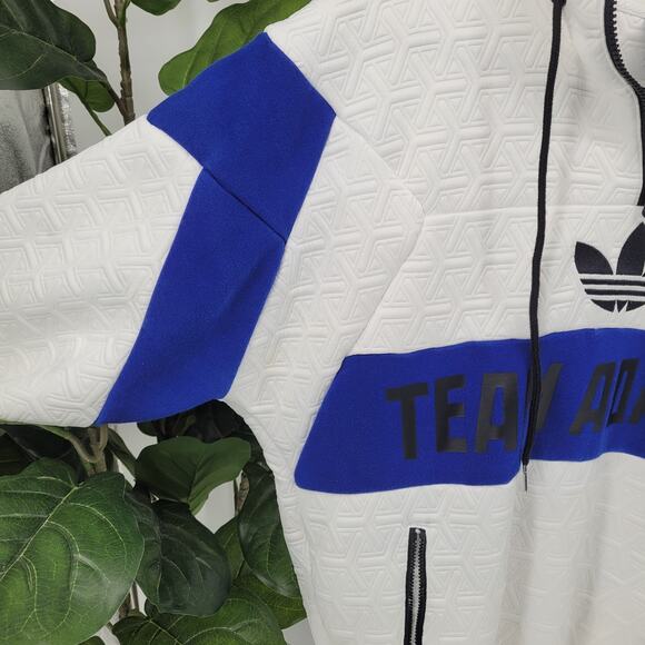 Adidas Originals Womens Size S White Blue Stripe Big Logo Geo Pattern Hoodie - Picture 4 of 5